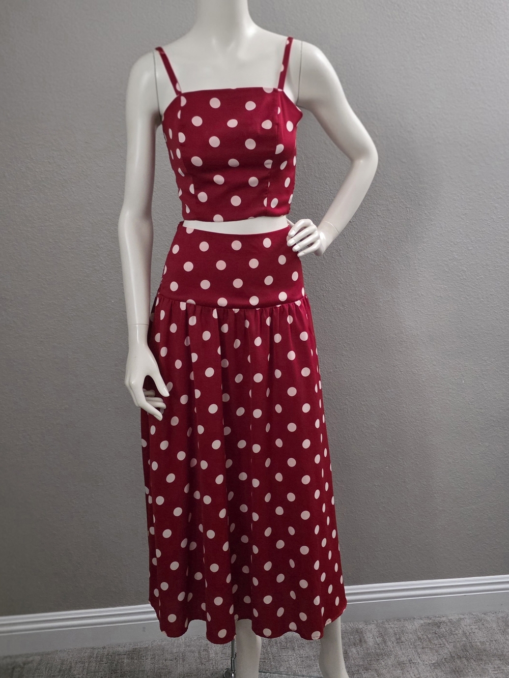 Polka Dot Red Set - Chic High-Waist Skirt and Cropped Top